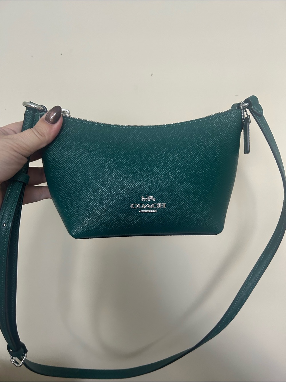 Coach Teal Green Crossgrain Leather Crossbody Bag Silver Hardware - Picture 3 of 3